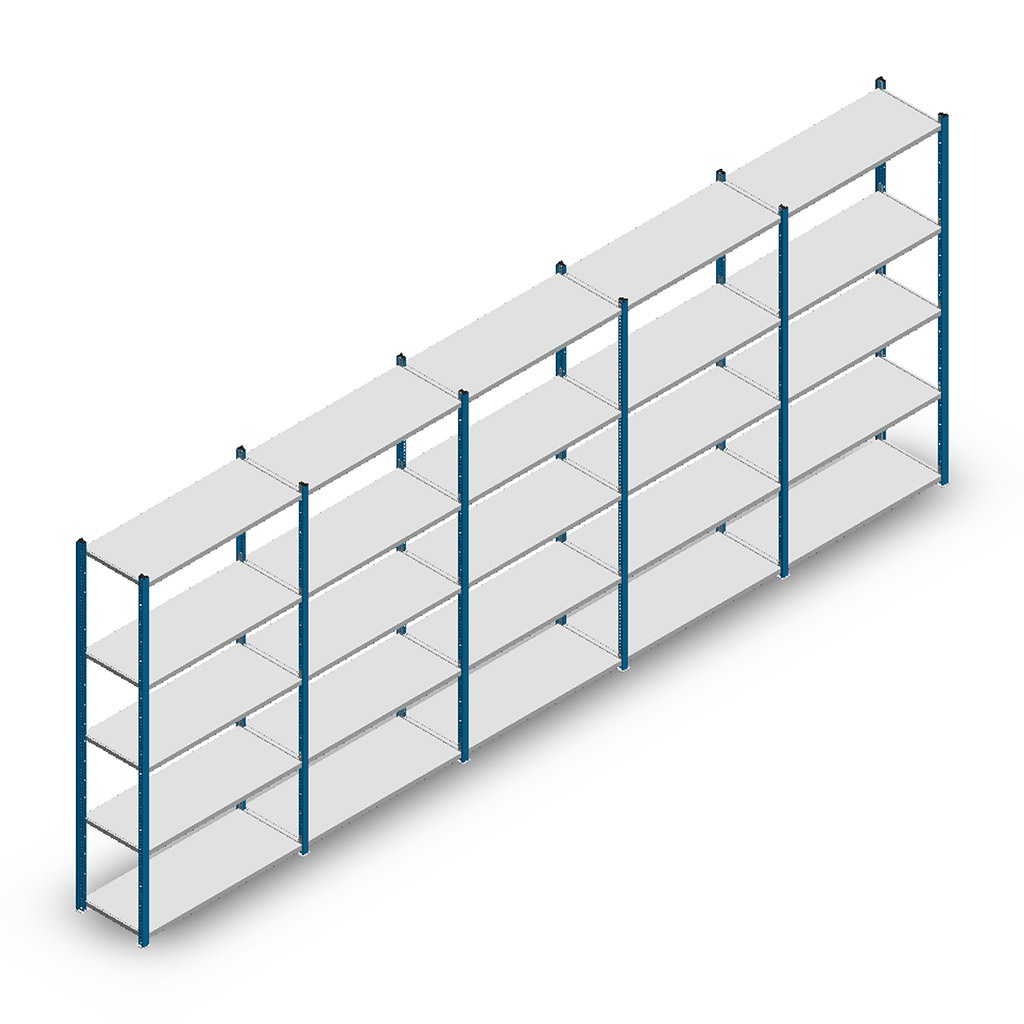 Voordeelrij Legbordstelling Medium Duty 2000x5000x400, 5 niveaus metaal blauw 90 kg