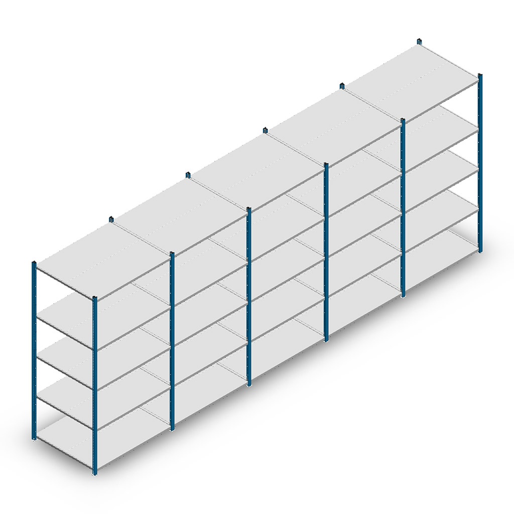 Voordeelrij Legbordstelling Medium Duty 2000x5000x800, 5 niveaus metaal blauw 180 kg